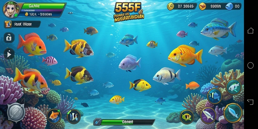 Tampilan aksi menembak ikan di dalam permainan 555F.