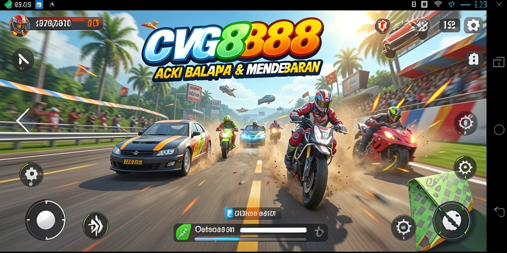 Screenshot utama CVG8888 memperlihatkan aksi balapan yang mendebarkan dengan grafik menawan.