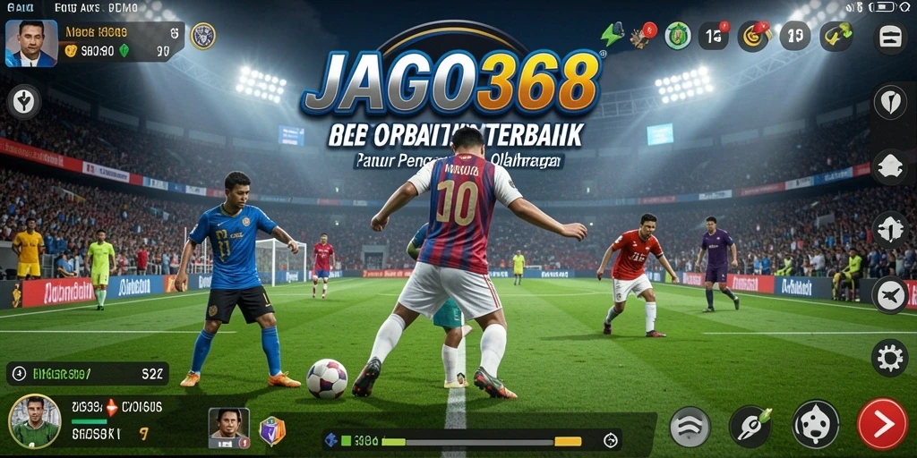 Screenshot gameplay JAGO368 menampilkan aksi seru di lapangan sepak bola.