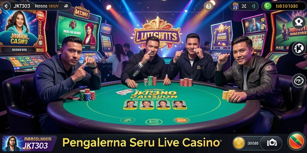 Tampilan gameplay JKT303 dengan dealer langsung dan permainan seru.