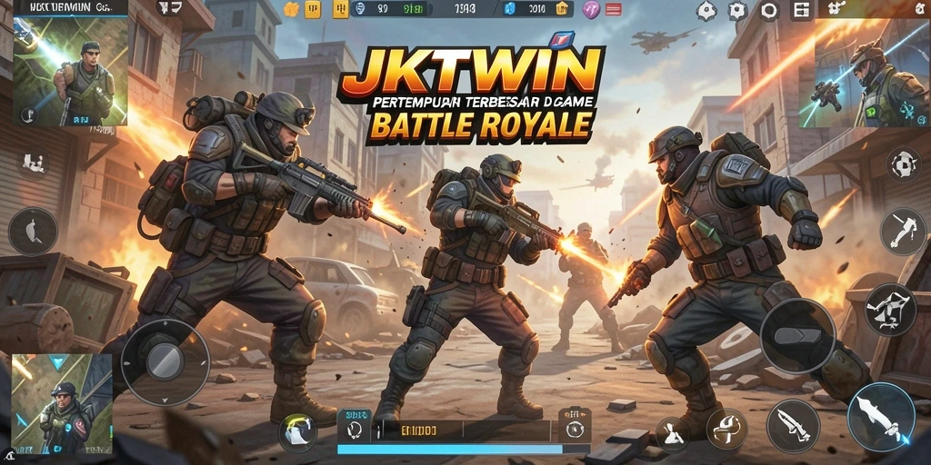 Tangkapan layar gameplay JKTWIN yang mendebarkan dalam arena Battle Royale.