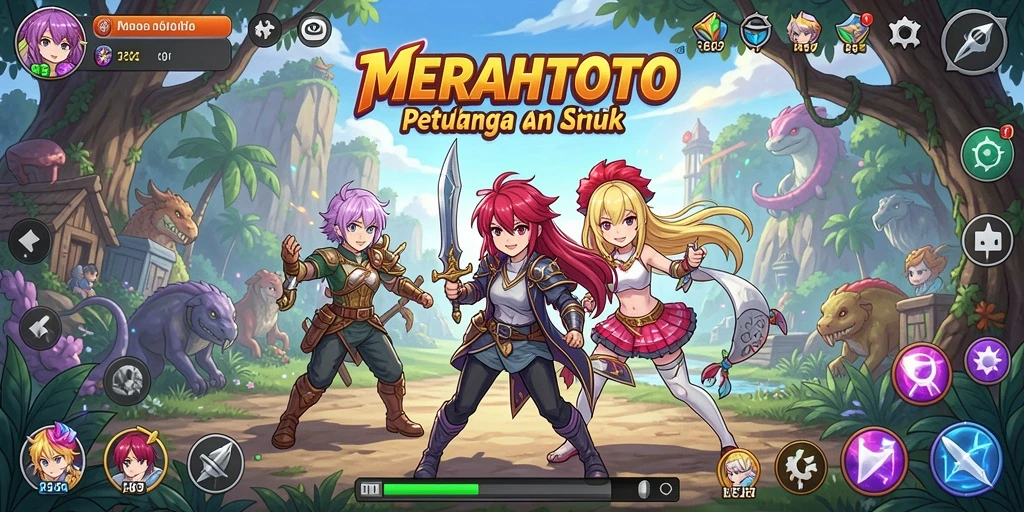 Screenshot gameplay MERAHTOTO menampilkan pertarungan seru dengan karakter Anime.