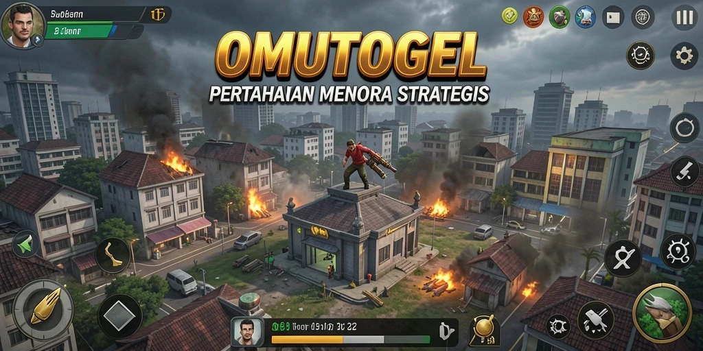 Tangkapan layar gameplay OMUTOGEL yang menampilkan pertahanan menara yang dinamis.
