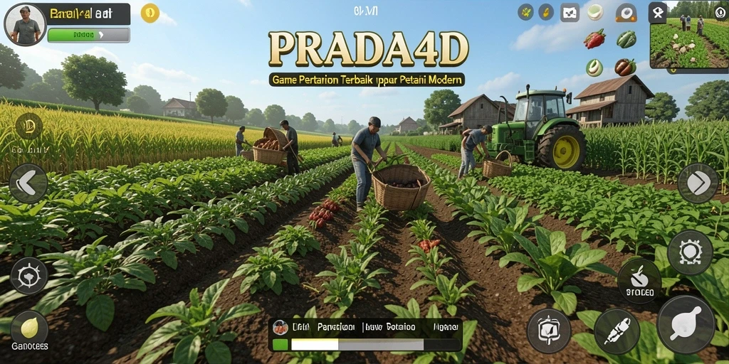 Tangkapan layar gameplay PRADA4D yang menampilkan aktivitas bertani yang seru.
