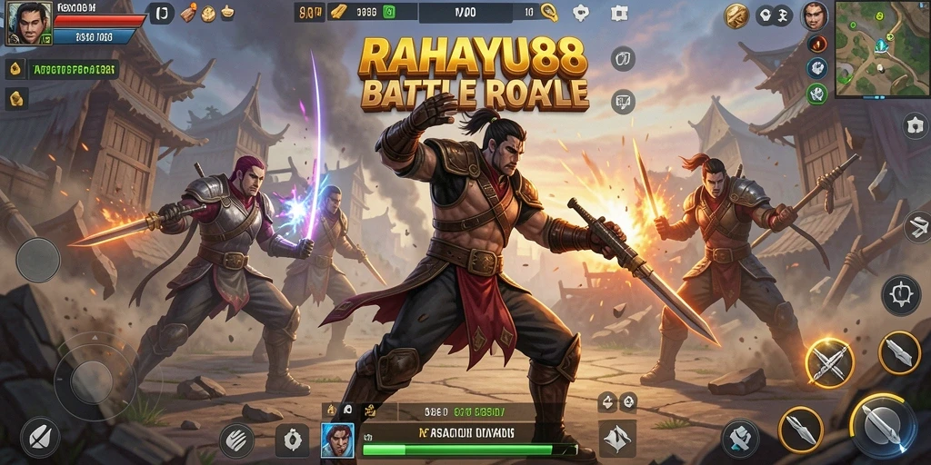 Screenshot yang menunjukkan aksi intens dalam pertandingan Battle Royale.
