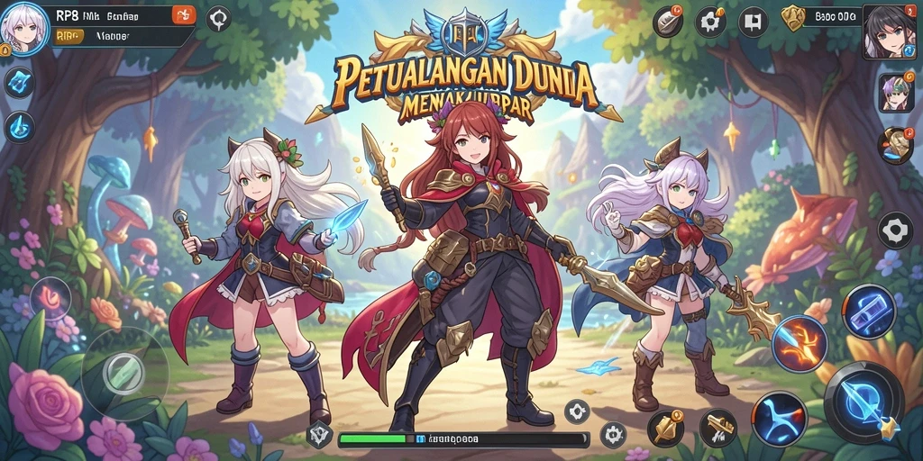 Tampilan gameplay RP8 menampilkan aksi pertarungan karakter anime yang mengasyikkan.