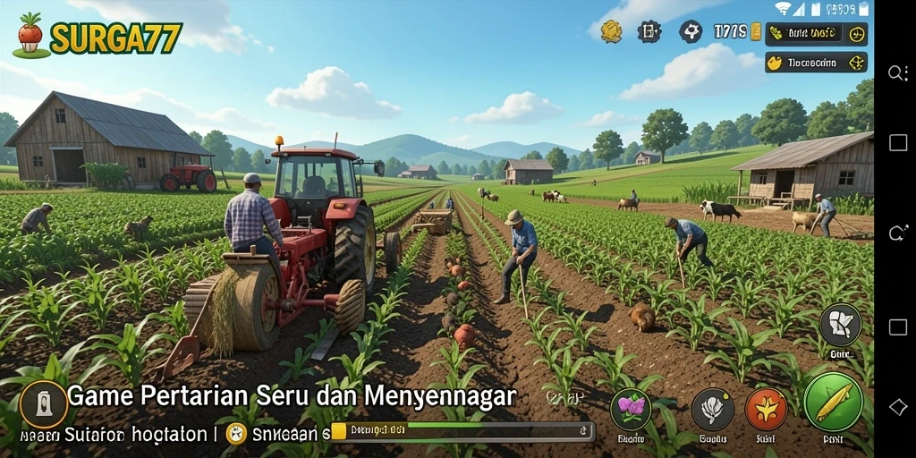 Tampilan screenshot gameplay SURGA77 yang menampilkan aktivitas bertani.