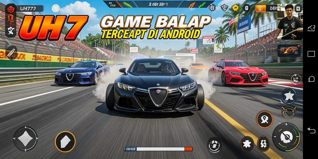 Screenshot UH77 menunjukkan aksi balap yang mendebarkan dan menegangkan.