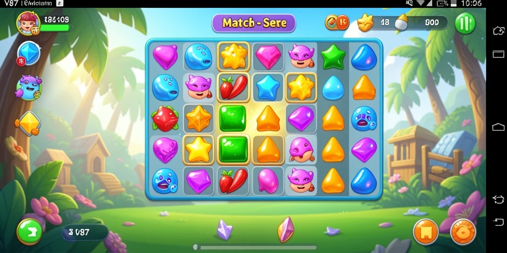 Screenshot gameplay V87 yang menampilkan keseruan permainan Match-3.