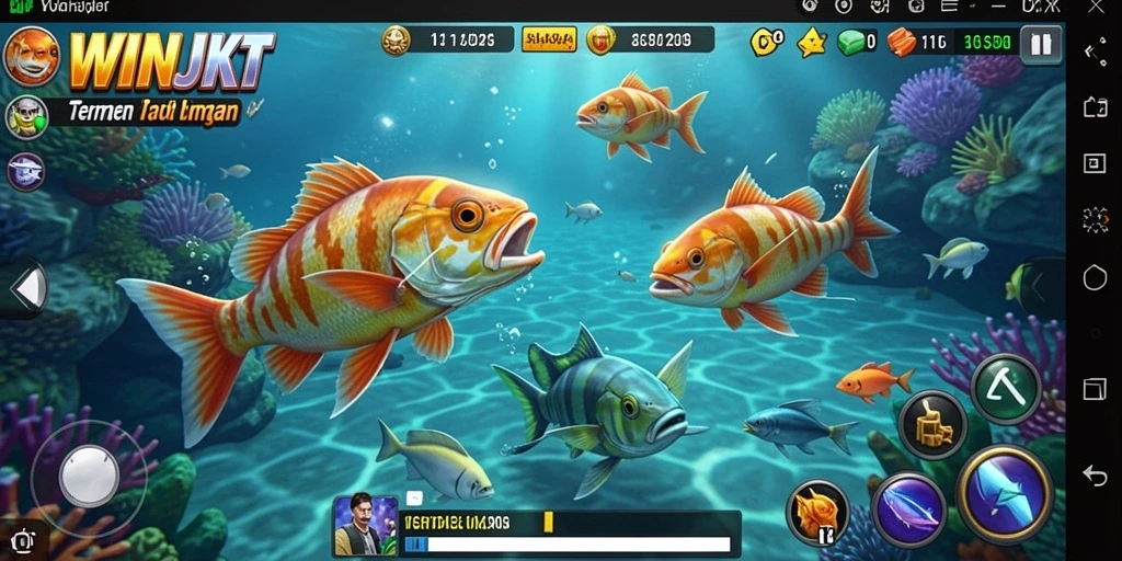 Tampilan gameplay WINJKT yang menarik saat menembak ikan.